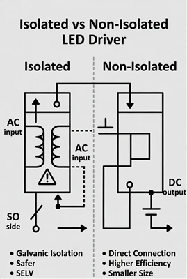 Erinevus isoleeritud ja isoleerimata{0}}LED-draiveri vahel